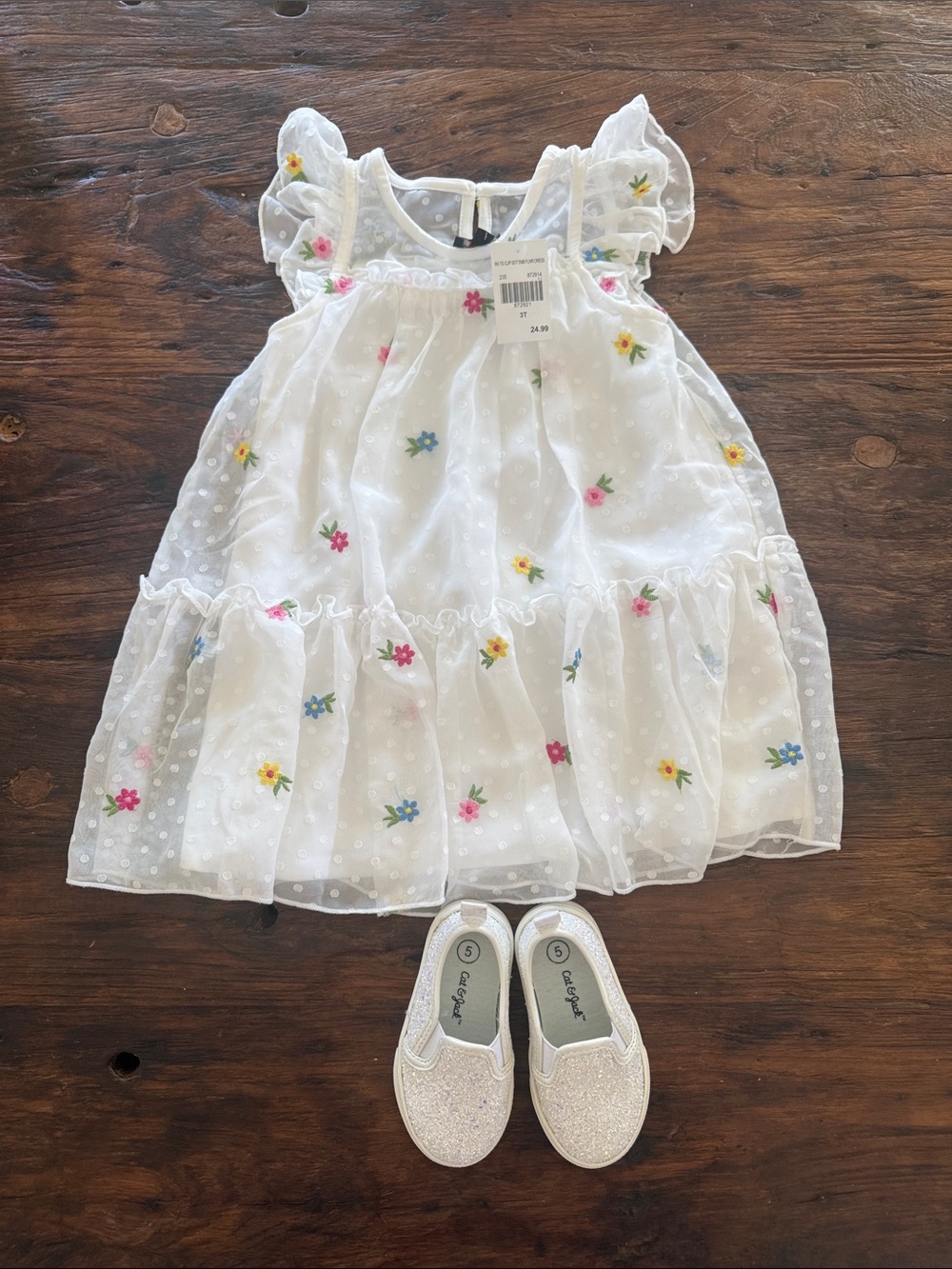 Toddler Girl Lot: NWT Lilt 3T Floral Dress + Cat & Jack Size 5 Glitter Shoes